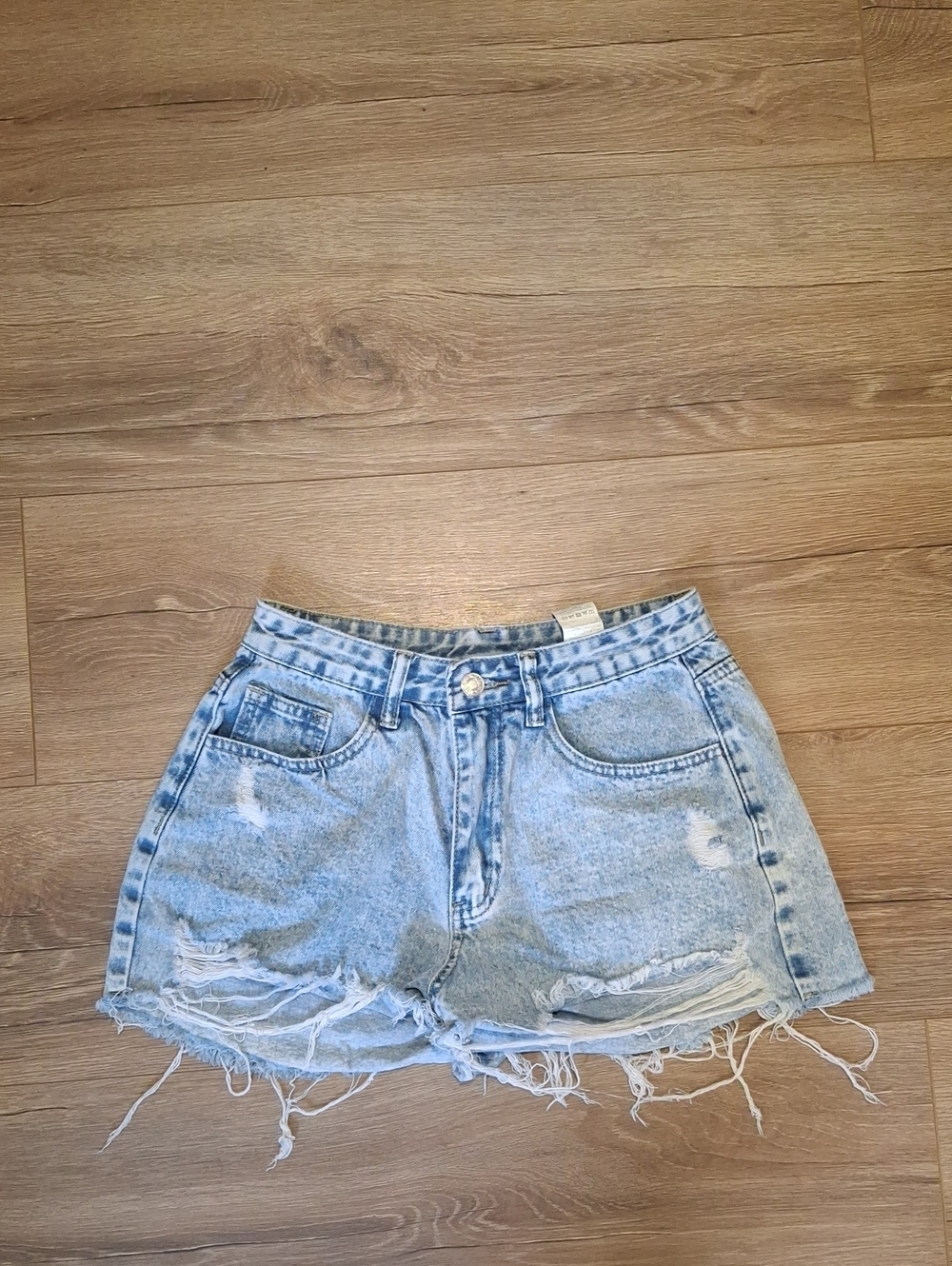 SHEIN Light Blue Distressed High-Waist Denim Shorts